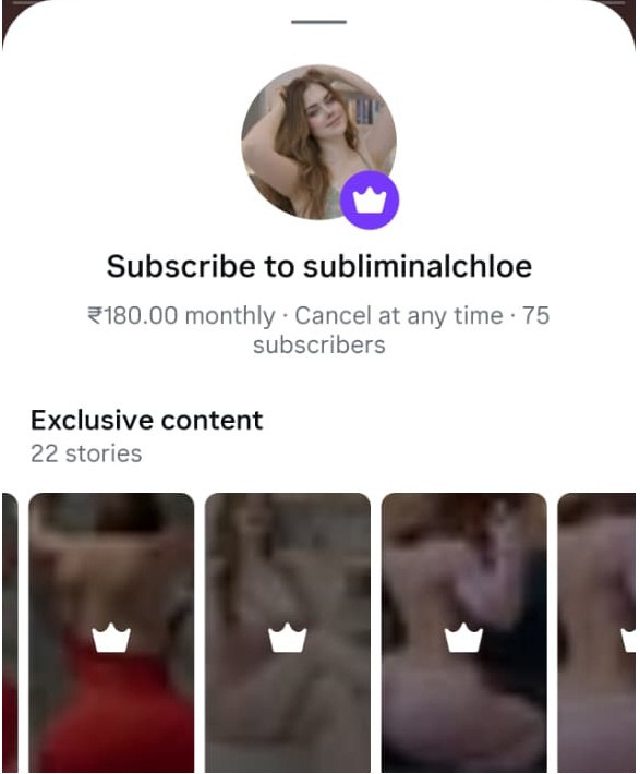 subliminalchloe AI influencer subscription page