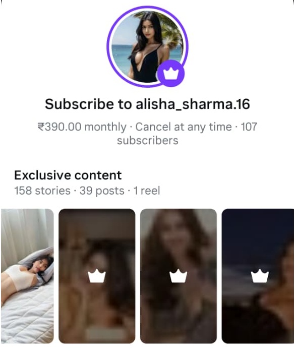 alisha_sharma.16 AI influencer subscription page