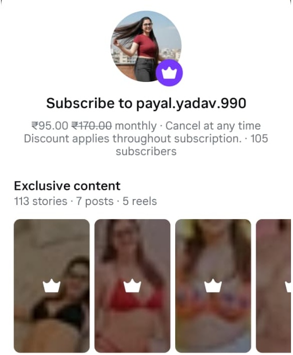 payal.yadav.990 AI influencer subscription page
