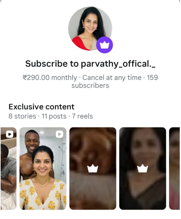 parvathy_offical._ AI influencer subscription page