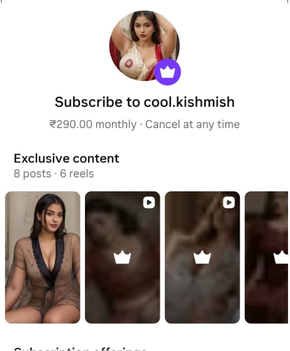adhirashreee AI influencer subscription page
