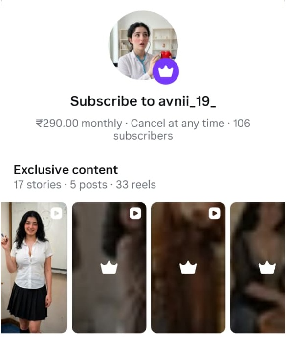 aavnibali AI influencer subscription page