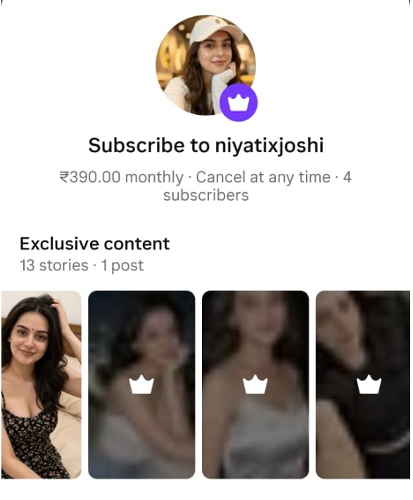 niyatixjoshi AI influencer subscription page
